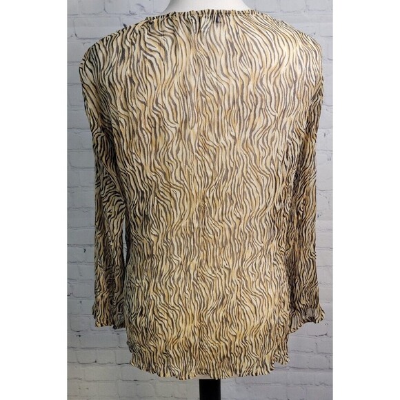 Vintage Cache Sheer Animal Print Blouse Sz M Silk Beading V-neck Old Money Cute - Picture 5 of 7